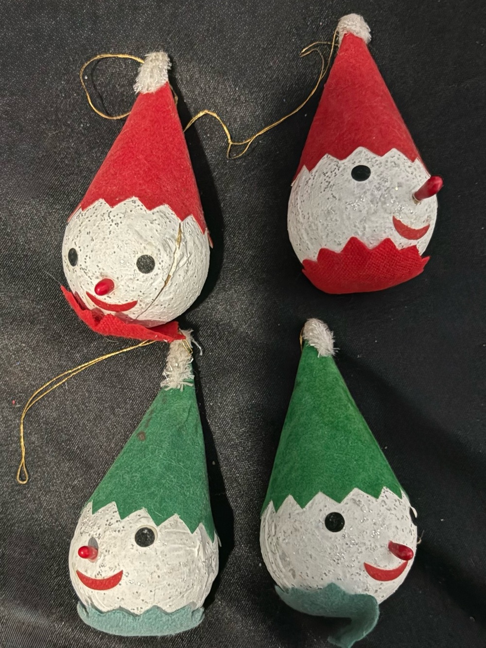 Vintage Mid Century era holiday Christmas pixie elf ornaments Japan Set Of 4